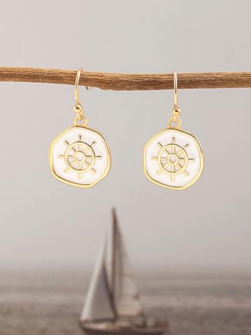 18K Gold Dangle Drop Ears Small Round Disc Dangle Sun Hoop Ears‎ for Women